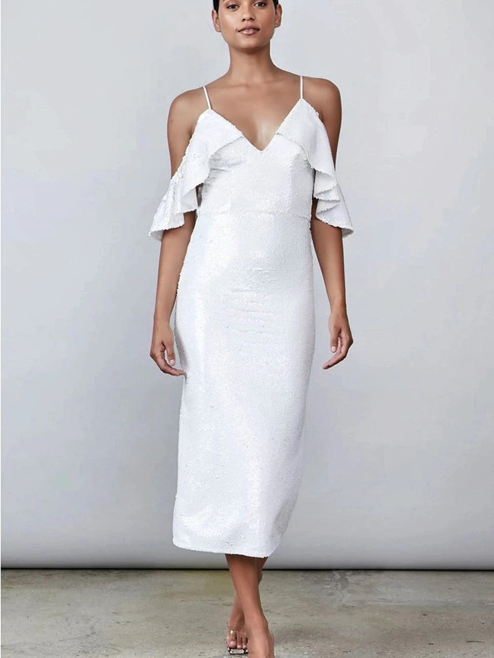 Allen Schwartz Audrina White Sequin Midi Dress Size 8 NWT